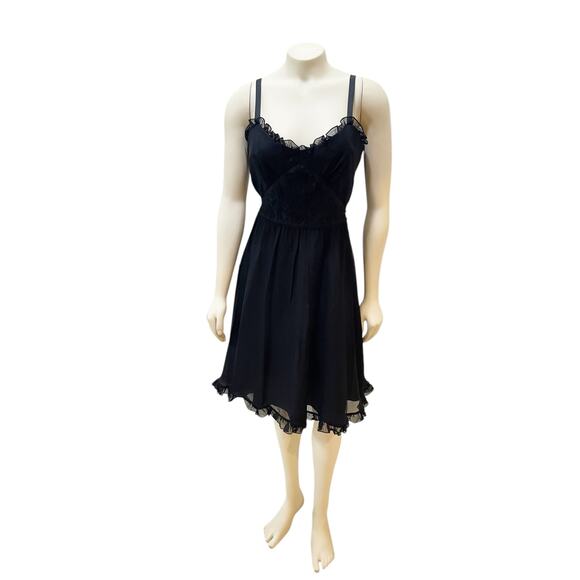 Betsy Johnson Silk Fit Flare Ruffle Embroidered Short Little Black Dress Size 10 - Picture 4 of 11